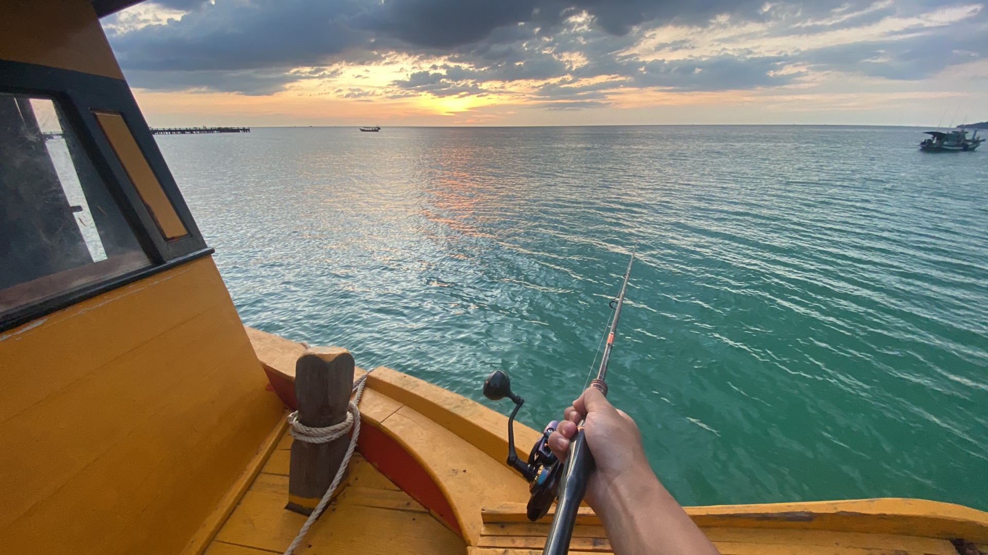 Boat fishing off the islands of Koh Rong, Cambodia