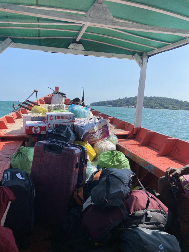 Boat ride with all the supplies on our way to Koh Ta Kiev, Cambodia